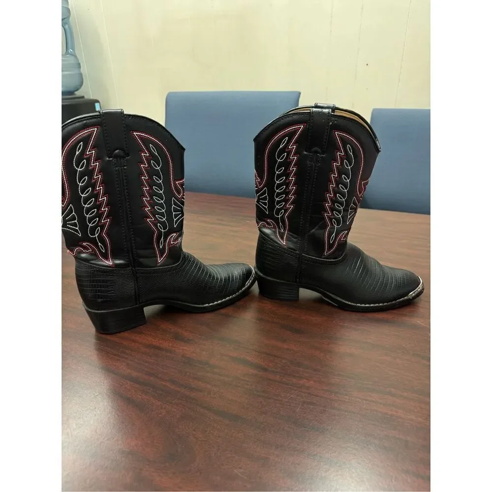 Durango Youth Black Lizard Print Cowboy Boots Size 3.5